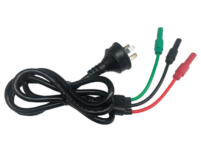 Single Phase AU Plug to 4mm Banana Plugs - Red, Green, Black